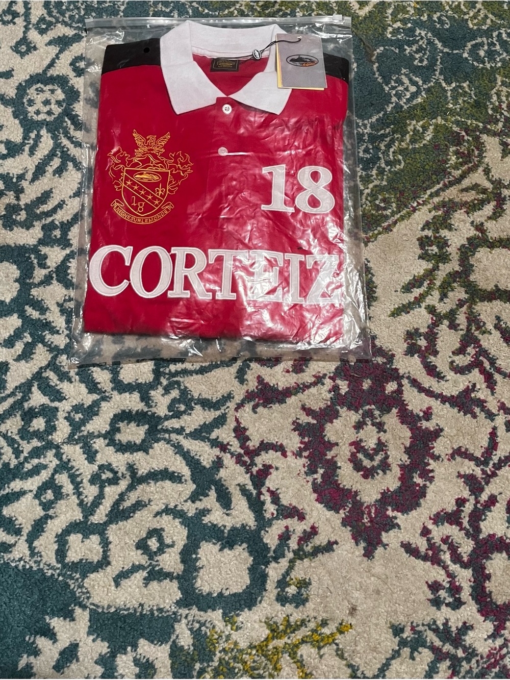 Corteiz Red Long Sleeve Polo Shirt with White Collar